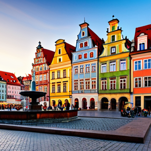브로츠와프 포토존 - Rynek at Sunset**

"The Rynek in Wrocław at sunset, showcasing the colorful merchant houses, fully c...