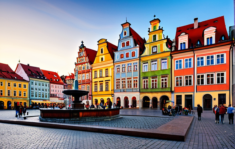 브로츠와프 포토존 - Rynek at Sunset**

"The Rynek in Wrocław at sunset, showcasing the colorful merchant houses, fully c...