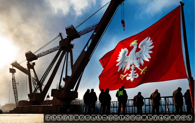 폴란드에서 유명한 사건 - Photorealistic historical scene inspired by the Polish Solidarity movement, determined shipyard work...